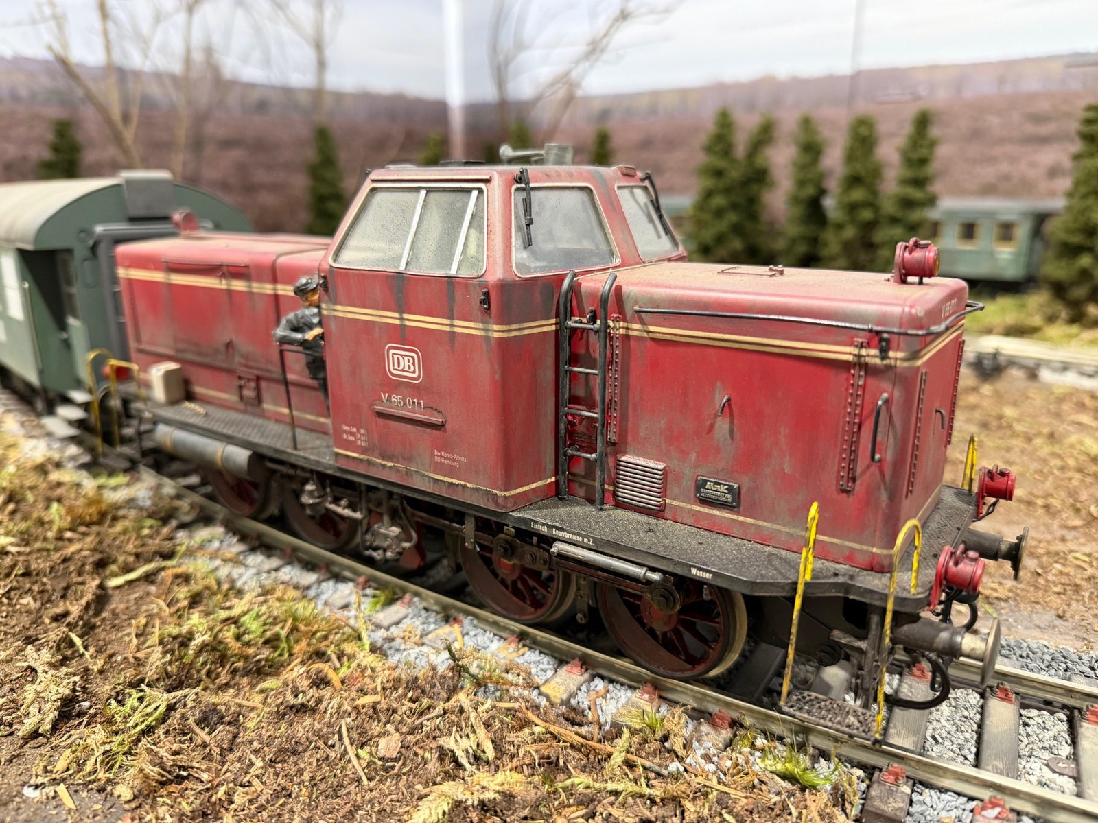 Close-up of a V65 Gauge 1 diesel locomotive