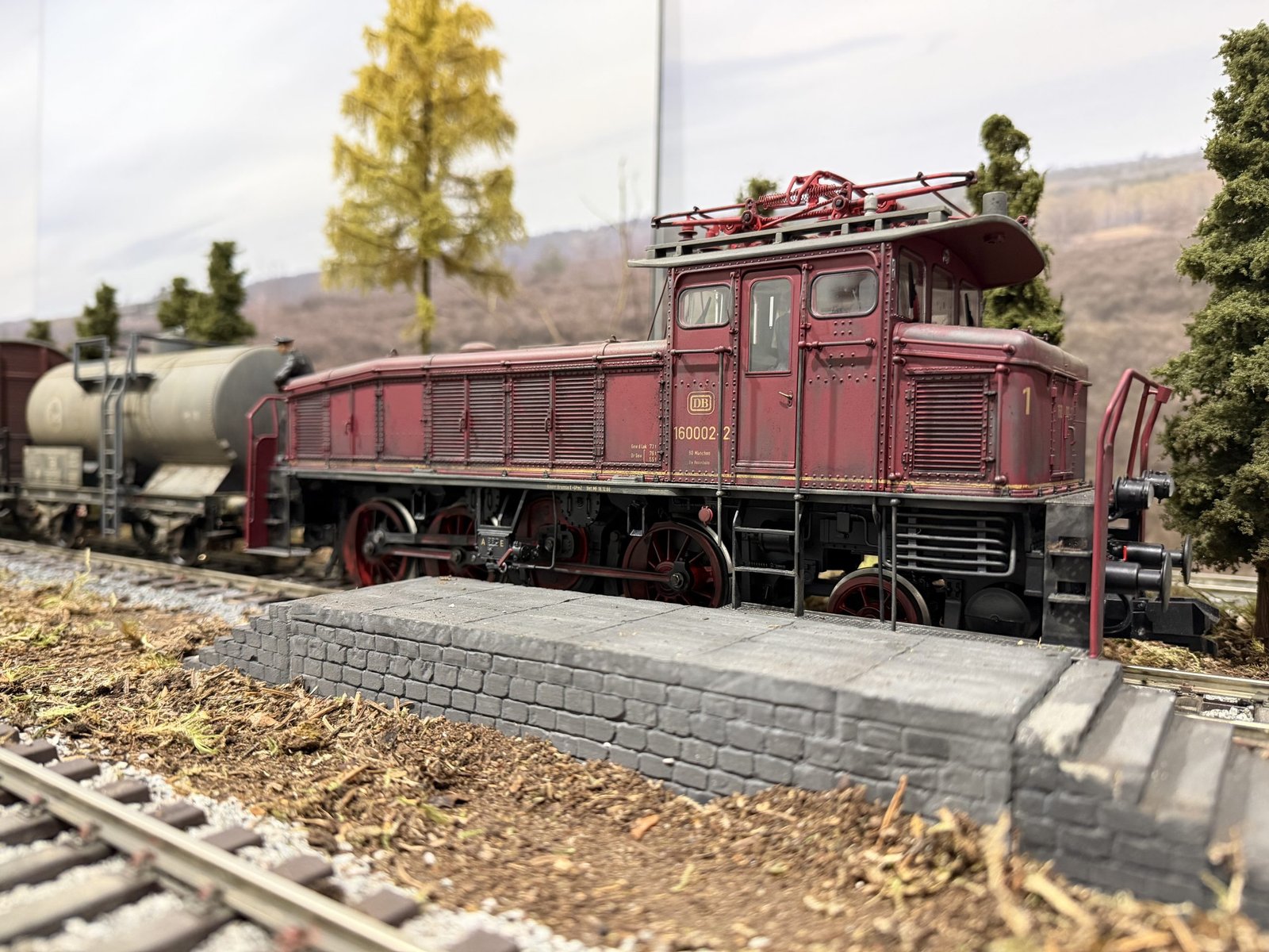 Gauge 1 model railway with an E160 electric locomotive